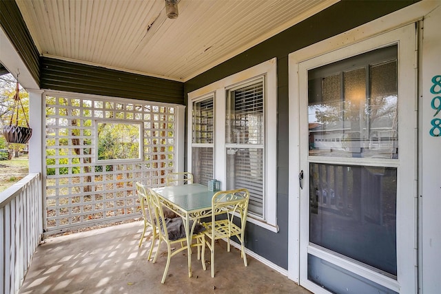 exterior space with wood ceiling