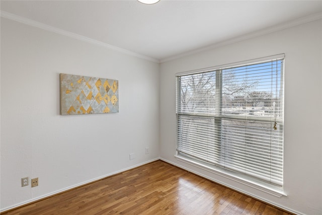 unfurnished room with wood-type flooring and crown molding