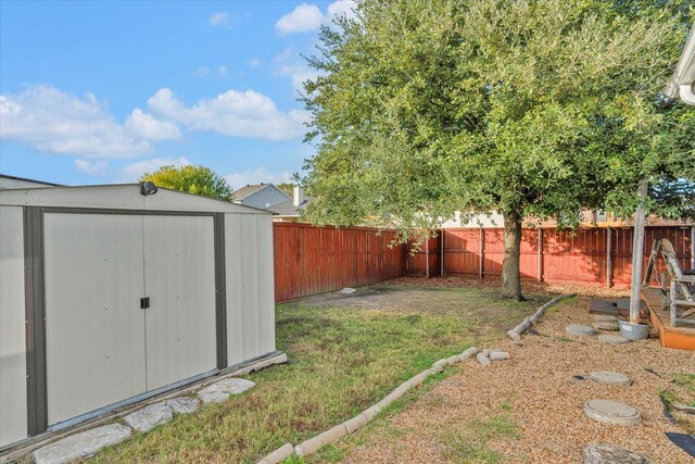 view of yard with a storage unit