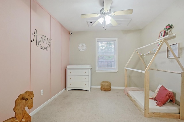 misc room featuring carpet flooring and ceiling fan