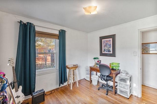 office space with hardwood / wood-style flooring