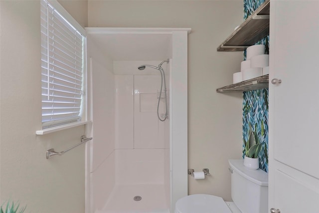 bathroom with a shower and toilet