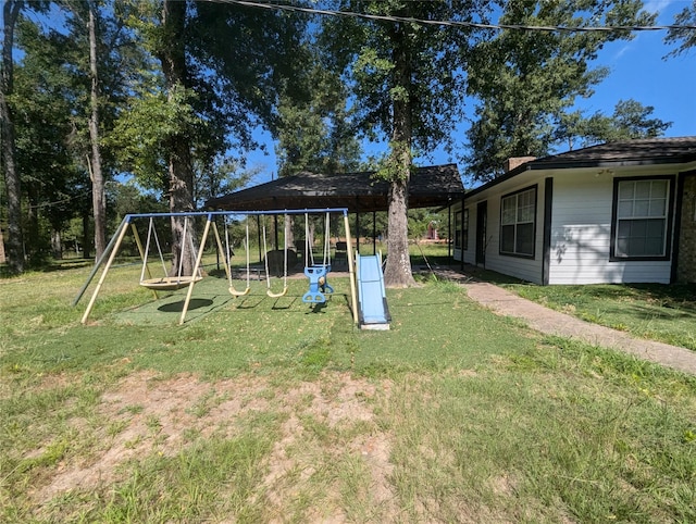 view of play area featuring a yard