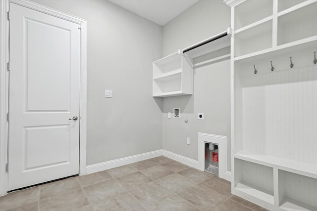 laundry room featuring hookup for a gas dryer, hookup for a washing machine, light tile patterned flooring, and hookup for an electric dryer