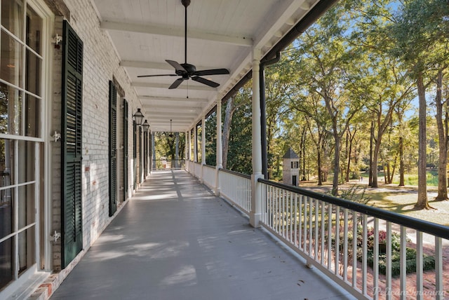 view of patio / terrace featuring ceiling fan and covered porch