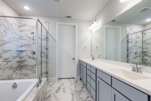 bathroom with vanity and plus walk in shower