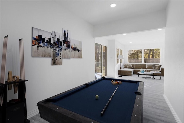 rec room featuring wood-type flooring and billiards