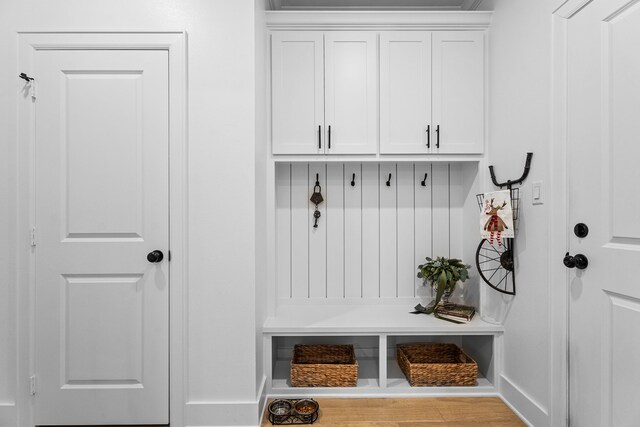 mudroom featuring wood-type flooring