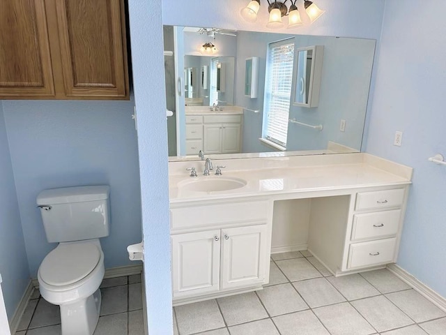 bathroom featuring toilet, vanity, and tile patterned floors