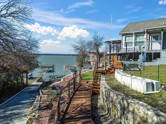 view of dock with a water view