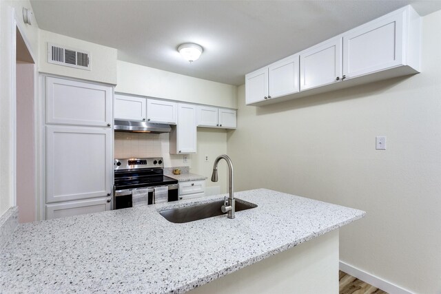 kitchen featuring light stone countertops, sink, white cabinets, and stainless steel appliances