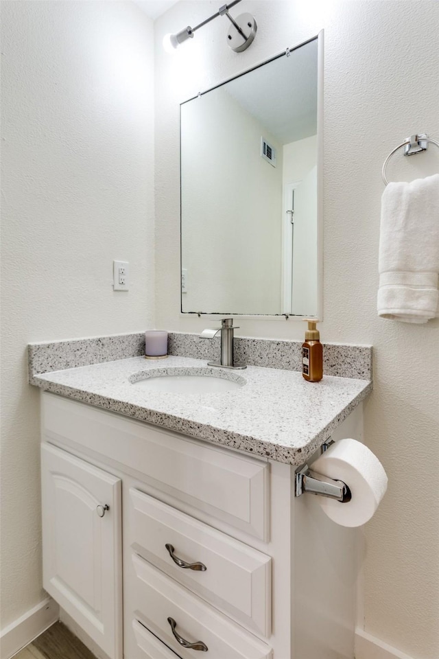 bathroom with hardwood / wood-style flooring and vanity