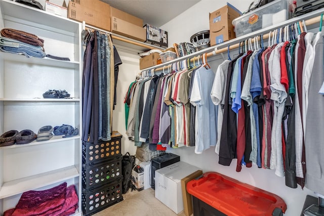 spacious closet with light colored carpet