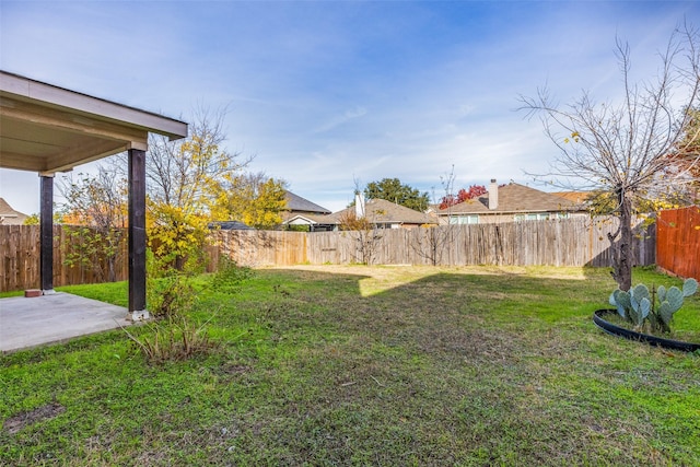 view of yard featuring a fenced backyard and a patio