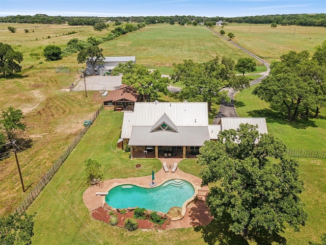 birds eye view of property featuring a rural view