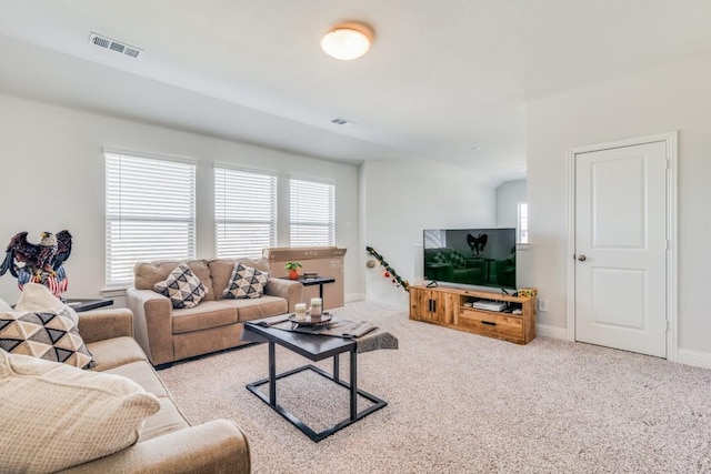 living room with light colored carpet