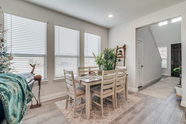 dining room featuring plenty of natural light and light hardwood / wood-style floors