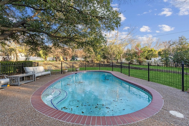 view of pool with a lawn