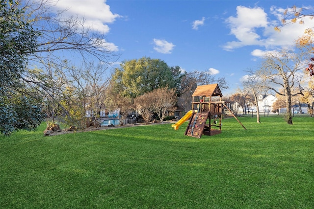 view of play area with a lawn