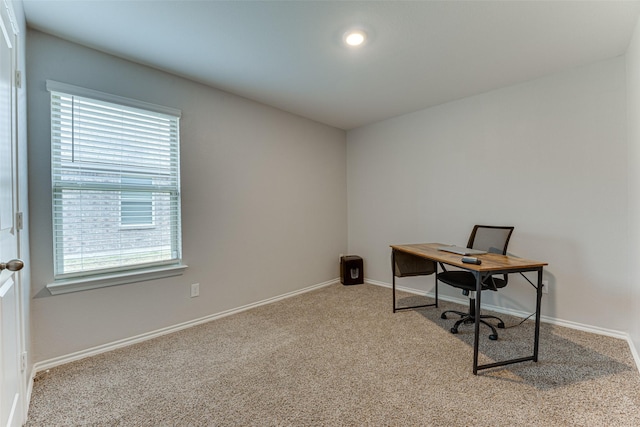 view of carpeted office space