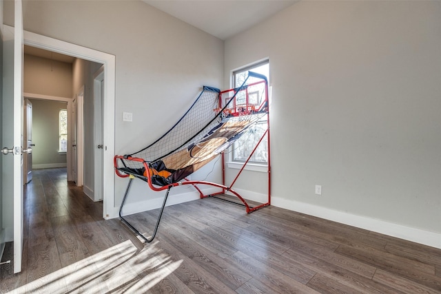 interior space with dark hardwood / wood-style flooring