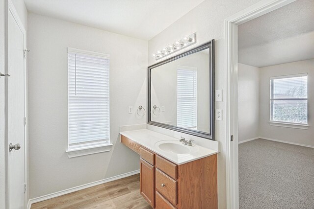 bathroom with hardwood / wood-style floors and vanity