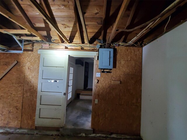 basement with electric panel