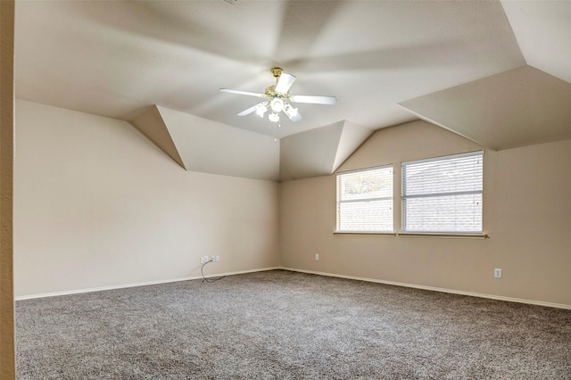 additional living space featuring carpet flooring, ceiling fan, and lofted ceiling