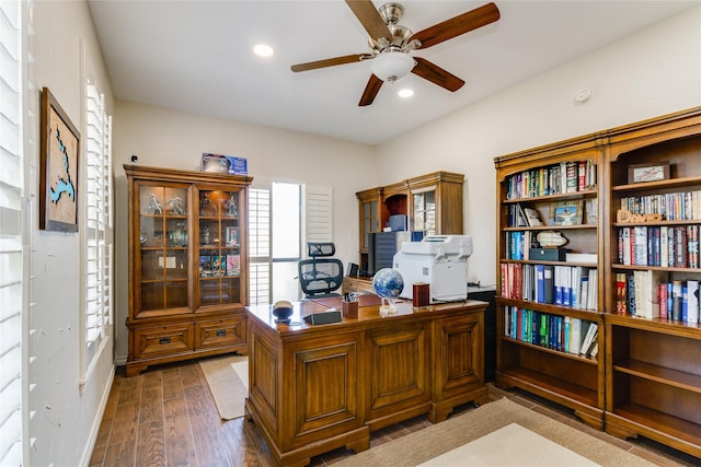 office area featuring ceiling fan and wood-type flooring