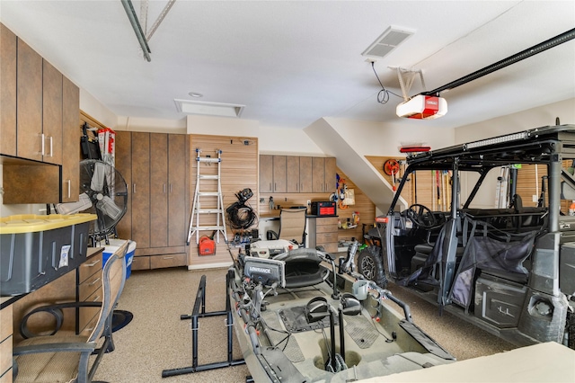 garage with a garage door opener