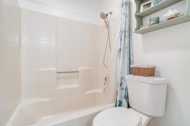 bathroom featuring toilet and shower / bath combo with shower curtain