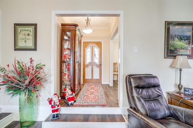 entryway with dark hardwood / wood-style flooring