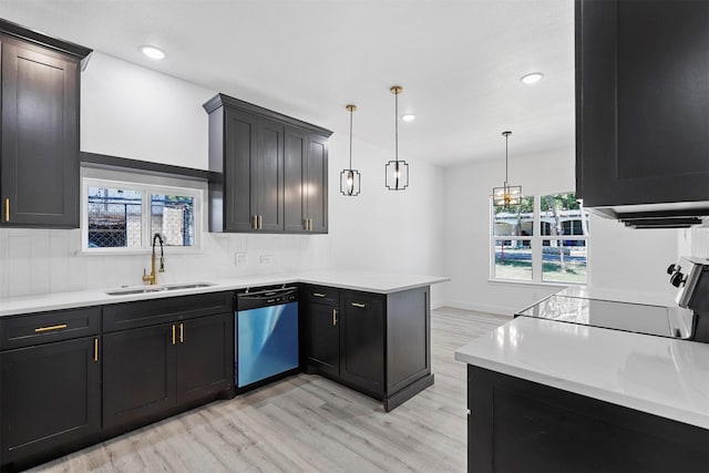 kitchen featuring dishwasher, plenty of natural light, kitchen peninsula, and sink