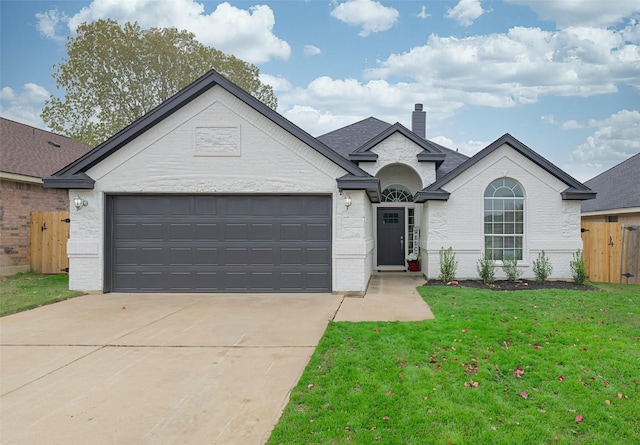 single story home with a front lawn and a garage