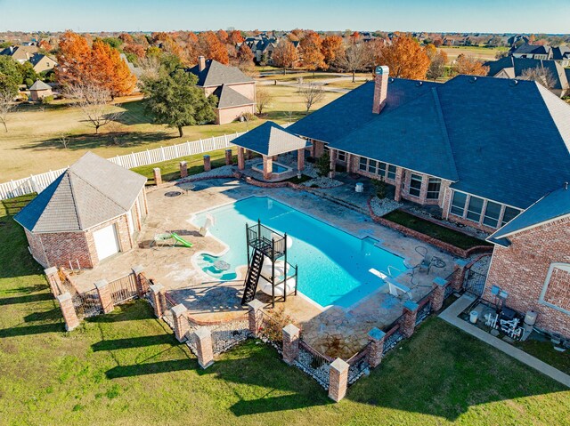 view of swimming pool with a gazebo and a patio area