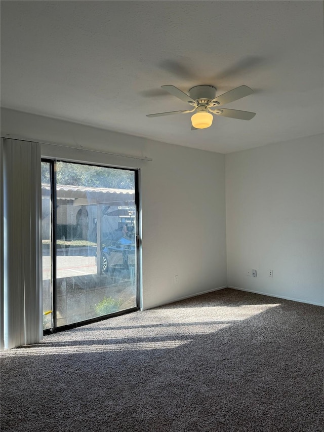 empty room featuring ceiling fan and carpet floors