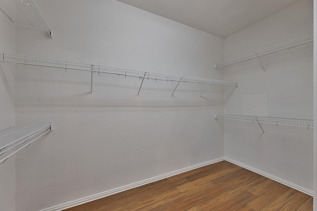 walk in closet with wood-type flooring