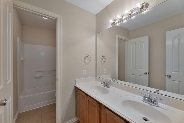 bathroom featuring tile patterned floors, vanity, and  shower combination