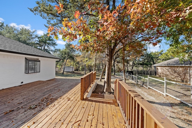 deck featuring a storage unit