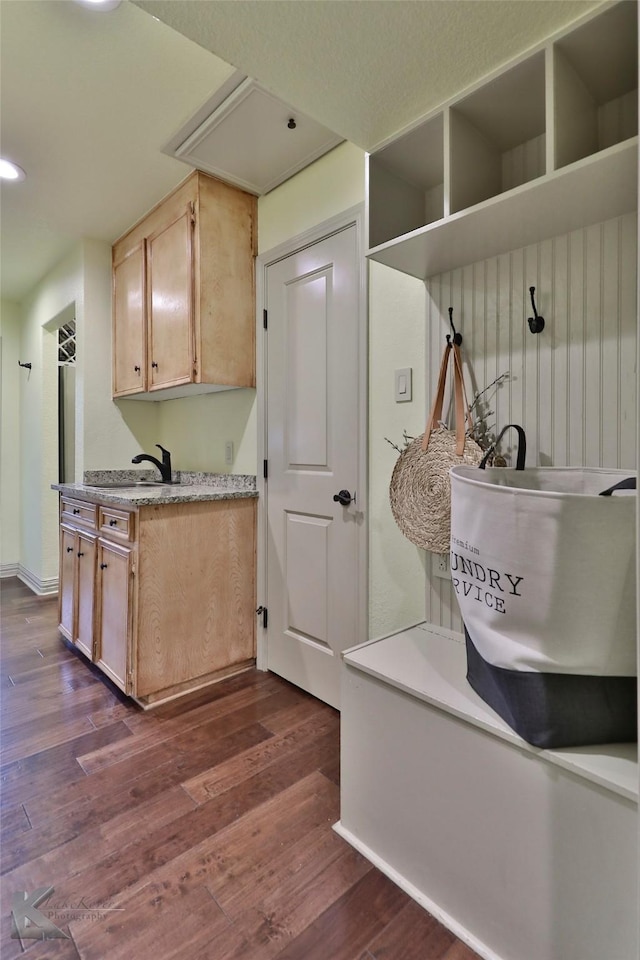 mudroom featuring dark hardwood / wood-style floors