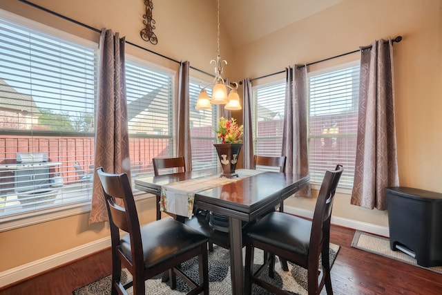 dining space featuring a wealth of natural light and dark hardwood / wood-style floors