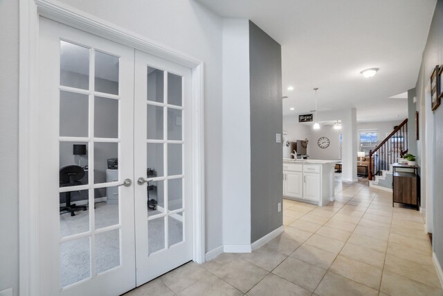 office area featuring light colored carpet