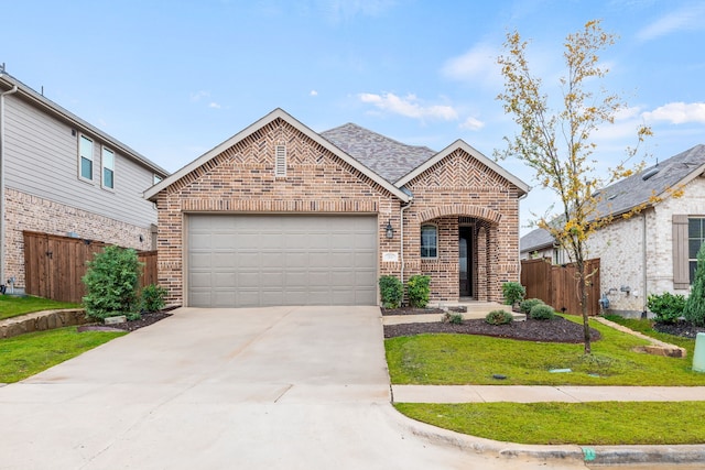 view of front of property with a garage and a front yard