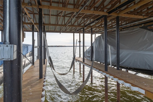 view of dock featuring a water view