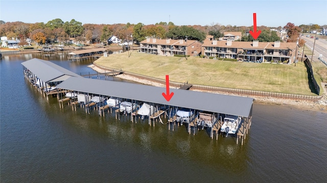 view of dock with a water view