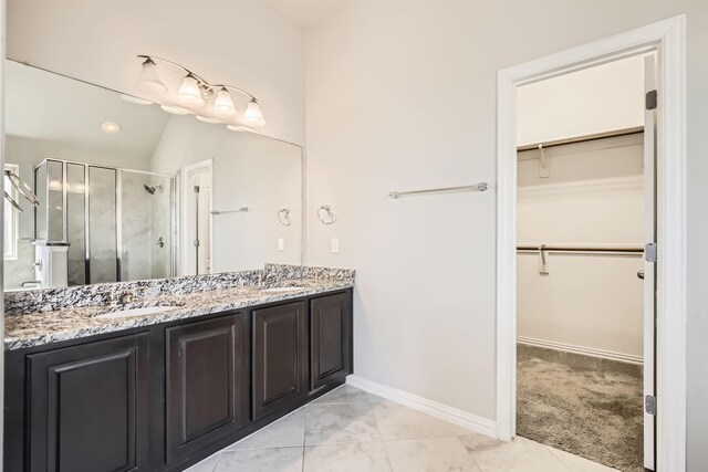 bathroom with separate shower and tub and tile patterned floors