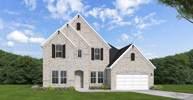 view of front facade featuring a garage and a front yard