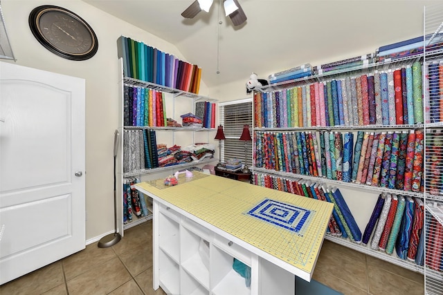 spacious closet with tile patterned floors and ceiling fan