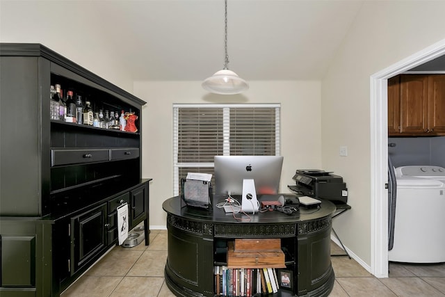 tiled office featuring washer / clothes dryer