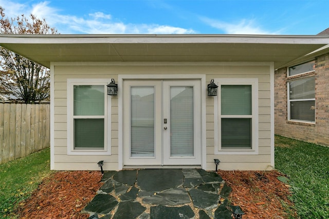 entrance to property featuring french doors